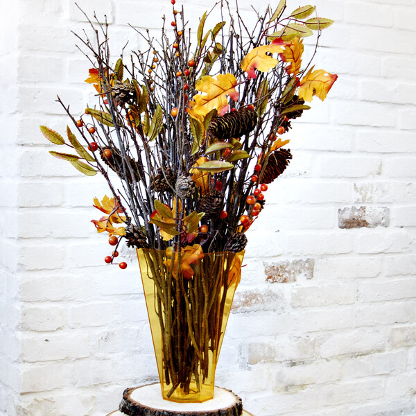 Trockengesteck Vase Transparent Gelb 2,8 Liter Übertopf viereckig 27 cm hoch Blumenvase