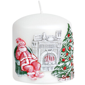 Kerze mit sitzendem Weihnachtsmann 3D Wachsmotiv 8 x 9 cm