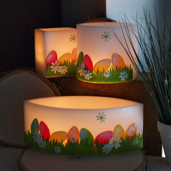 Osterkerze Lampion Teelichthalter aus Wachs Wachscontainer Osterfest 3D Motiv