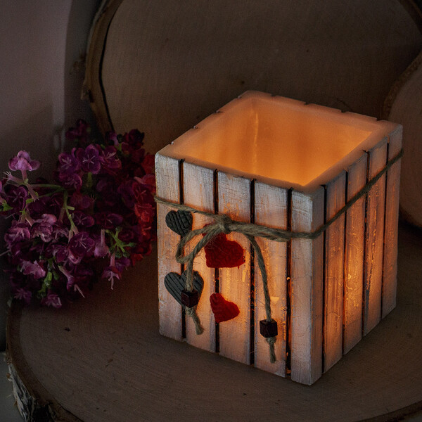 Baumstamm Holz Teelichthalter aus Wachs Windlicht Hochzeitskerze Traukerze Kerze