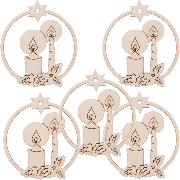 Christbaumanhänger 5er Set mit gravierten Kerzen