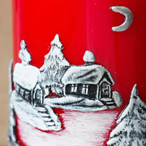 rote dicke Winter-Wachs-Motiv Weihnachtskerze