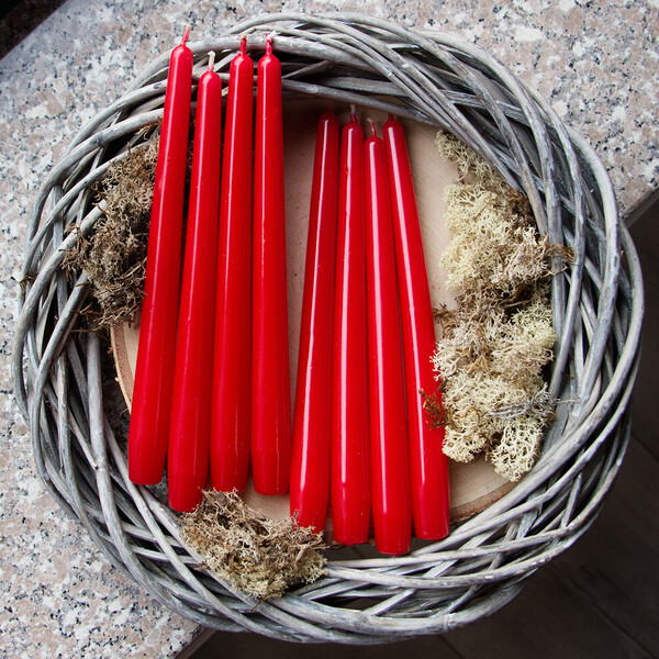Leuchterkerze Tafelkerze Stabkerzen 8 Stück Rot glänzend 2,2 x 23 cm Wachs-Kerzen