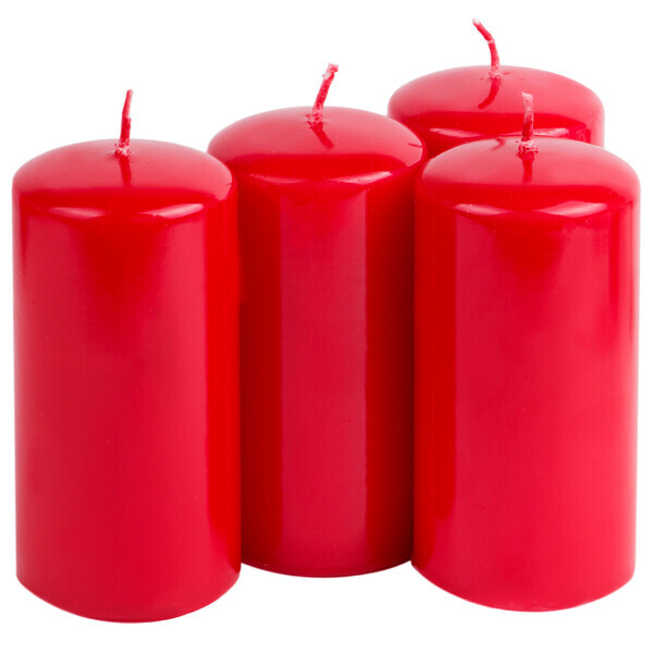 Weihnachtskerzen 4 Stück Stumpenkerzen Echtwachs Ø 6 x 11,5 cm Rot glänzend 38 h Brenndauer