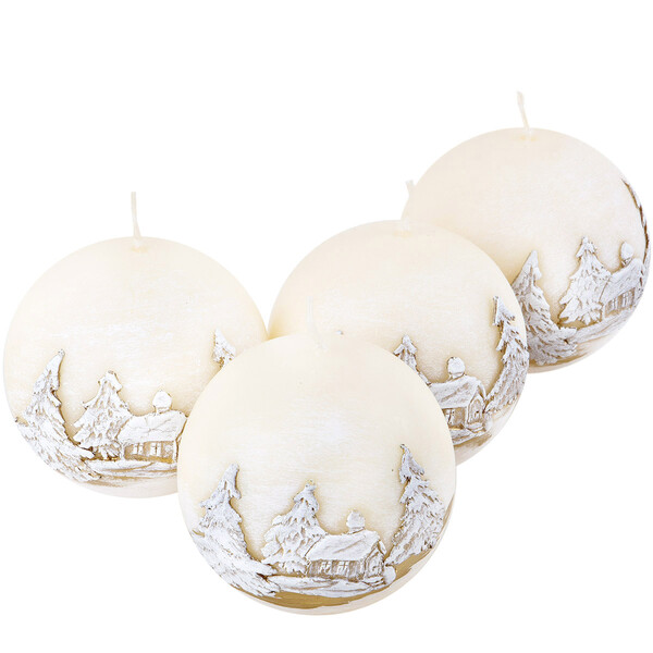 Kugelkerze zu Weihnachten Creme 8 cm Ballkerze mit Wachsmotiv