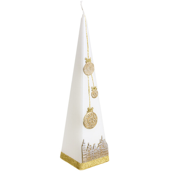weie groe 33 cm Pyramiden Kerze mit 3D Weihnachtsglocken Dekorationskerze
