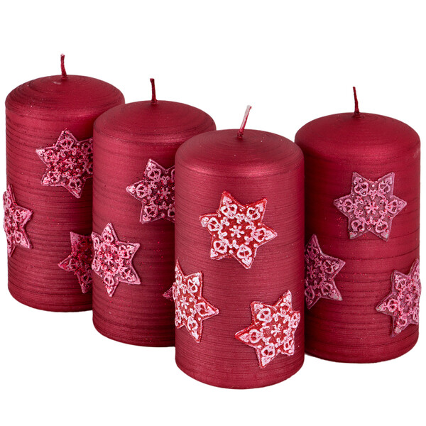Weihnachtskerzen 4 Stück Wachs Schneeflocken Ø 7x13 cm 3D-Motivkerzen Kerzen-Set Winterkerzen