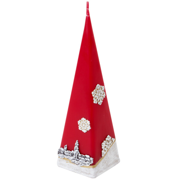 Schneeflocken und Landschaft auf Weihnachtspyramide als 23 cm Kerze