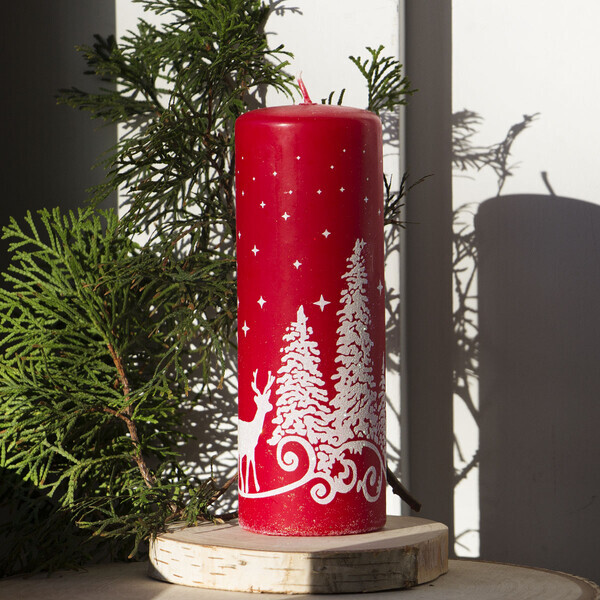 hohe 20 cm Weihnachts Stumpenkerze Weihnachtsmotiv