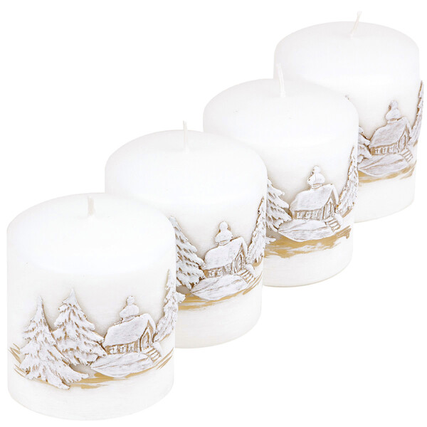 Weihnachtskerzen 4 Stück Adventskranz Echtwachs Kerzen Handarbeit 3D Sterne-Look 8x9 cm