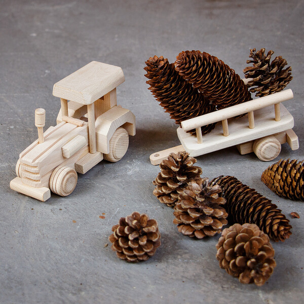 Holzspielzeug Holztraktor Traktor mit Anhänger aus Holz Heuhänger