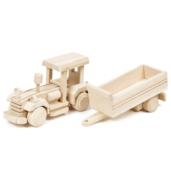 Holzspielzeug Traktor mit Anhänger aus Holz Spielzeug aus der Natur