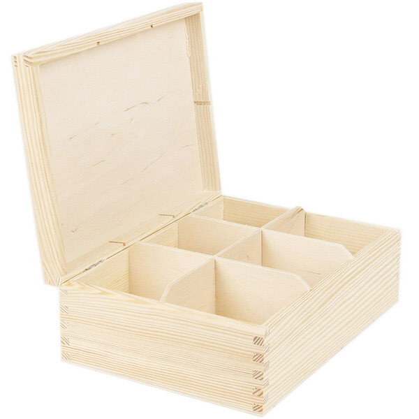 Holz Kiste 6 Fächer 22,5 x 16,5 x 8 cm Box mit Deckel
