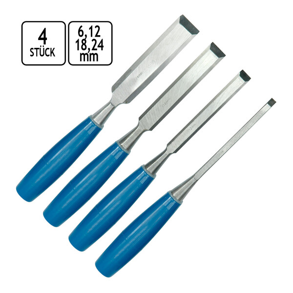 4-tlg Stechbeitel Stech Stemm Eisen Holz Beitel 6 12 18 24 Holzheft 