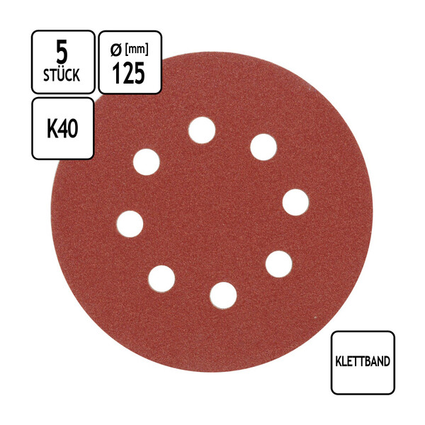 Klett-Fiberscheiben  125 mm, Gelocht 5er-Set Krnung 40
