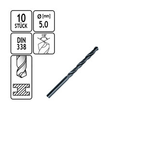 Metall-Bohrer 10 Stck Spiralbohrer  5,0 mm HSS Bohrer