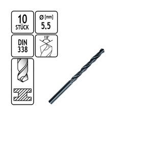 Bohrer 10 Stck Metall-Spiralbohrer  5,5 mm HSS