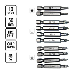 langer 10er Bit-Satz S2 Stahl Lnge 50 mm
