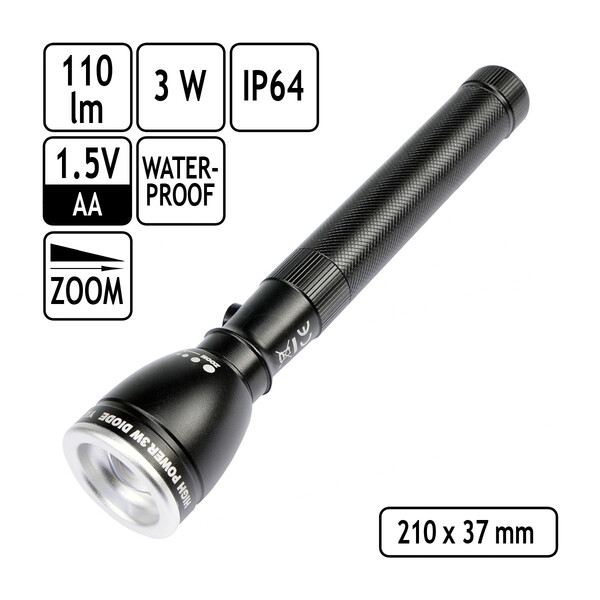 Taschenlampe 210 mm Aluminium mit Grteltasche CREE LED 110 LM