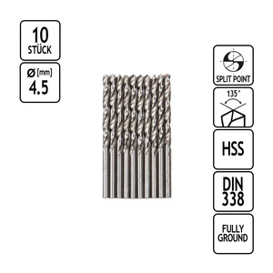Metall-Spiralbohrer 10 Stück HSS 4,5 mm