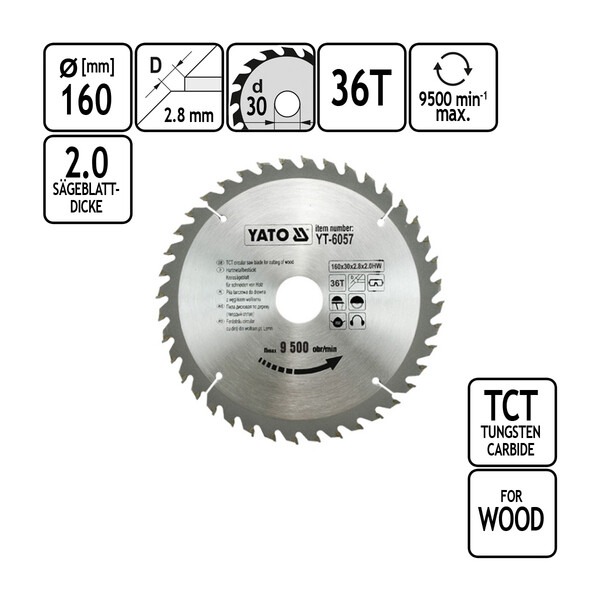 Kreissgeblatt 36 Zhne Hartmetall  160 x 30 mm Sgeblatt