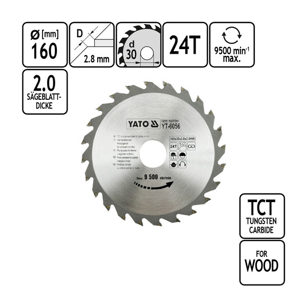 Sgeblatt 24 Zhne Kreissgeblatt Hartmetall  160 x 30 mm