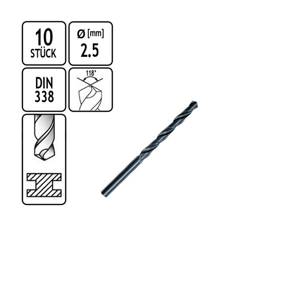 Metallbohrer 10 Stck HSS Metall-Spiralbohrer  2,5 mm Bohrer