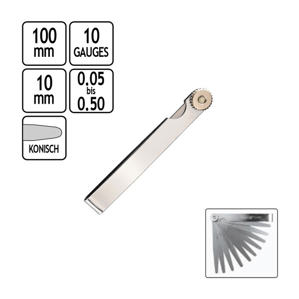 Fhlerlehre 0,05 - 0,50 mm Abstandslehre mit 10 Blatt Ventillehre Fhllehre Spaltmass-Lehre