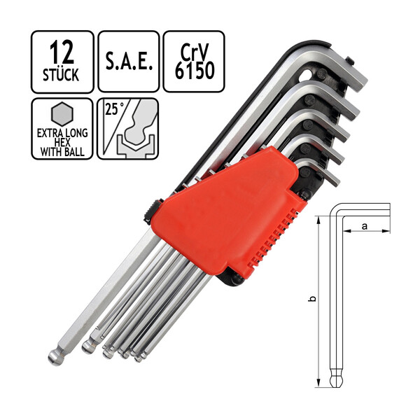 Innensechskant lange Ausfhrung Winkelschraubendreher-Satz 12 tlg Kugelkopf