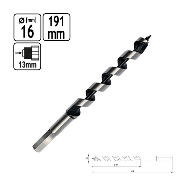 Schlangenbohrer  16 mm Holzbohrer 191 mm langer Bohrer mit Zentrierspitze