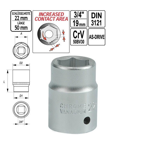 Nuss SW 22 Steckschlssel-Einsatz 50 mm lang 3/4 Zoll Antrieb