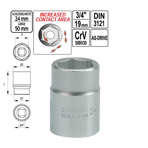 Steckschlssel-Einsatz SW 24 mm Nuss 3/4 Antrieb 50 mm lang