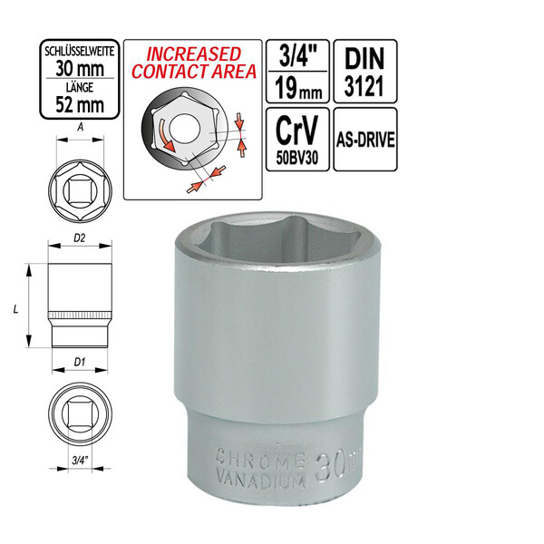 Steckschlssel-Einsatz SW 30 mm Nuss 55 mm lang 3/4 Zoll Antrieb