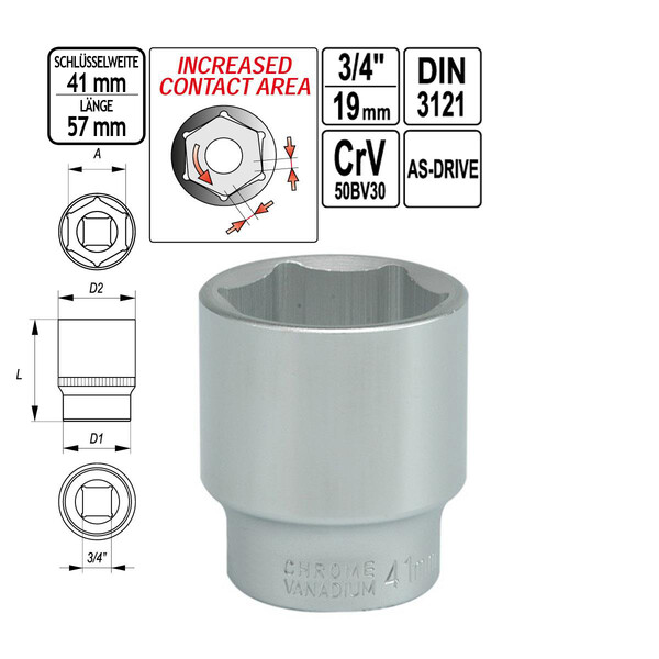 Sechskant 3/4 Zoll Antrieb Nuss SW41 Steckschlssel-Einsatz 65 mm lang