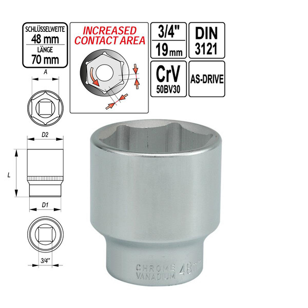 groe SW 48 mm Nuss 70 mm lang Steckschlssel-Einsatz 3/4 Zoll Antrieb