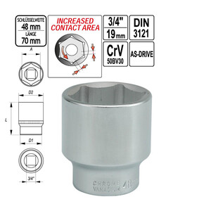 groe SW 48 mm Nuss 70 mm lang Steckschlssel-Einsatz 3/4...