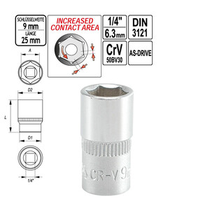 Stecknuss 1/4 Zoll Antrieb Vierkant 25 mm...