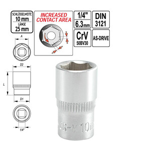 Steckschlssel-Einsatz SW 10 mm Vierkantantrieb 1/4 Zoll...