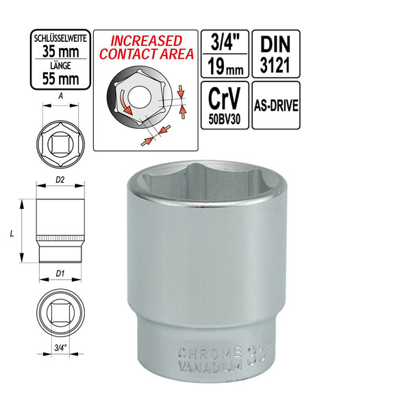 groe SW 35 Nuss Steckschlssel-Einsatz 55 mm lang 3/4 Zoll Antrieb