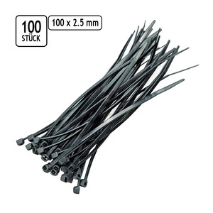 Kabelbinder Schwarz 100 x 2,5 mm UV-Beständig 100 Stück