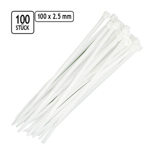 lange Kabelbinder 100 Stück Weiß 100 x 2,5 mm Kabelweg...