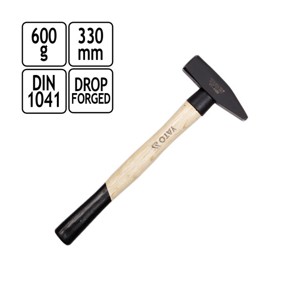 Hammer mit Holzstiel 330 mm langer Schlosserhammer 600 g Kopfgewicht