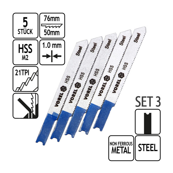 Stichsgebltter 5 Stck HSS Stichsgeblatt U-Schaft fr Stahl Alu Metall PVC