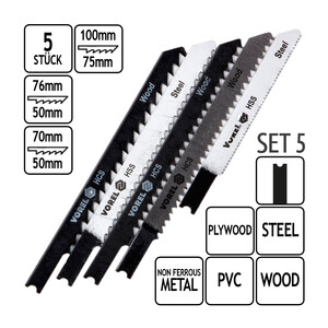 Stichsgeblatt 5er Set U-Schaft HCS Holz, Metall, PVC