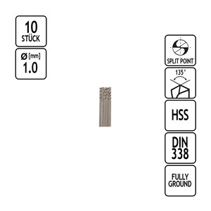 Metall-Spiralbohrer 10 Stck HSS 1,0 mm