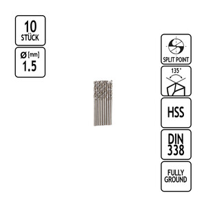Metall Spiralbohrer 10 Stck Stahlbohrer HSS  1.5 mm