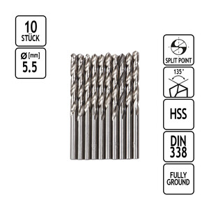 Stahlbohrer 10 Stück Metall-Spiralbohrer HSS 5,5 mm