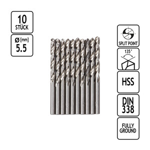 Stahlbohrer 10 Stck Metall-Spiralbohrer HSS 5,5 mm