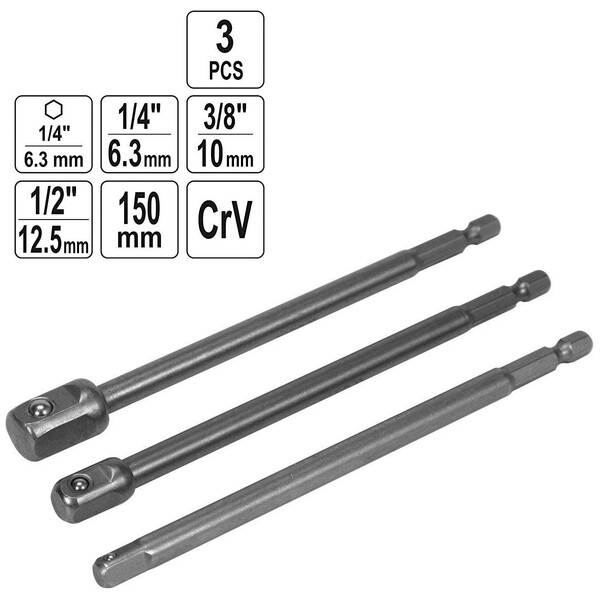 Steckschlssel Vierkant Adapter 3 Stck Sechskantaufnahme 150 mm lang