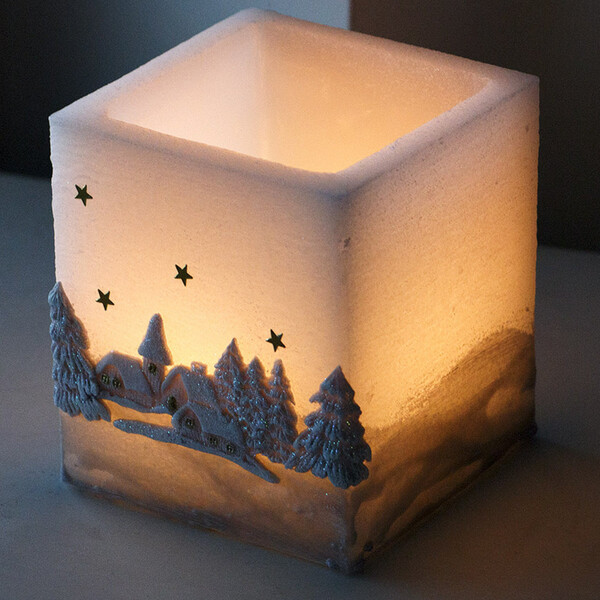 quadratischer Weihnachts-Lampion Windlicht Kerzenhalter Licht